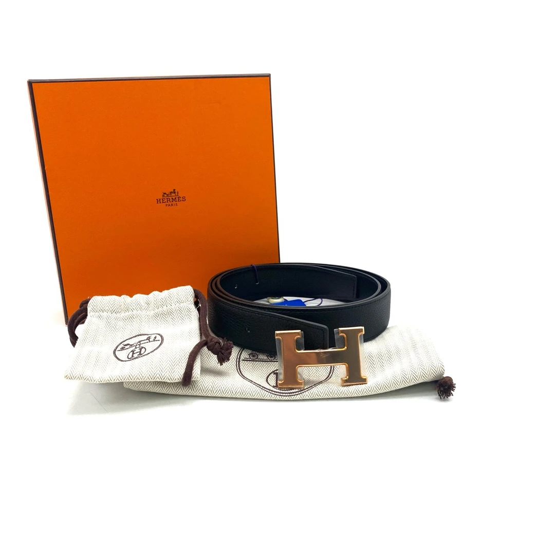 全新未使用 Hermes/爱马仕 金扣全皮男士腰带 尺码100