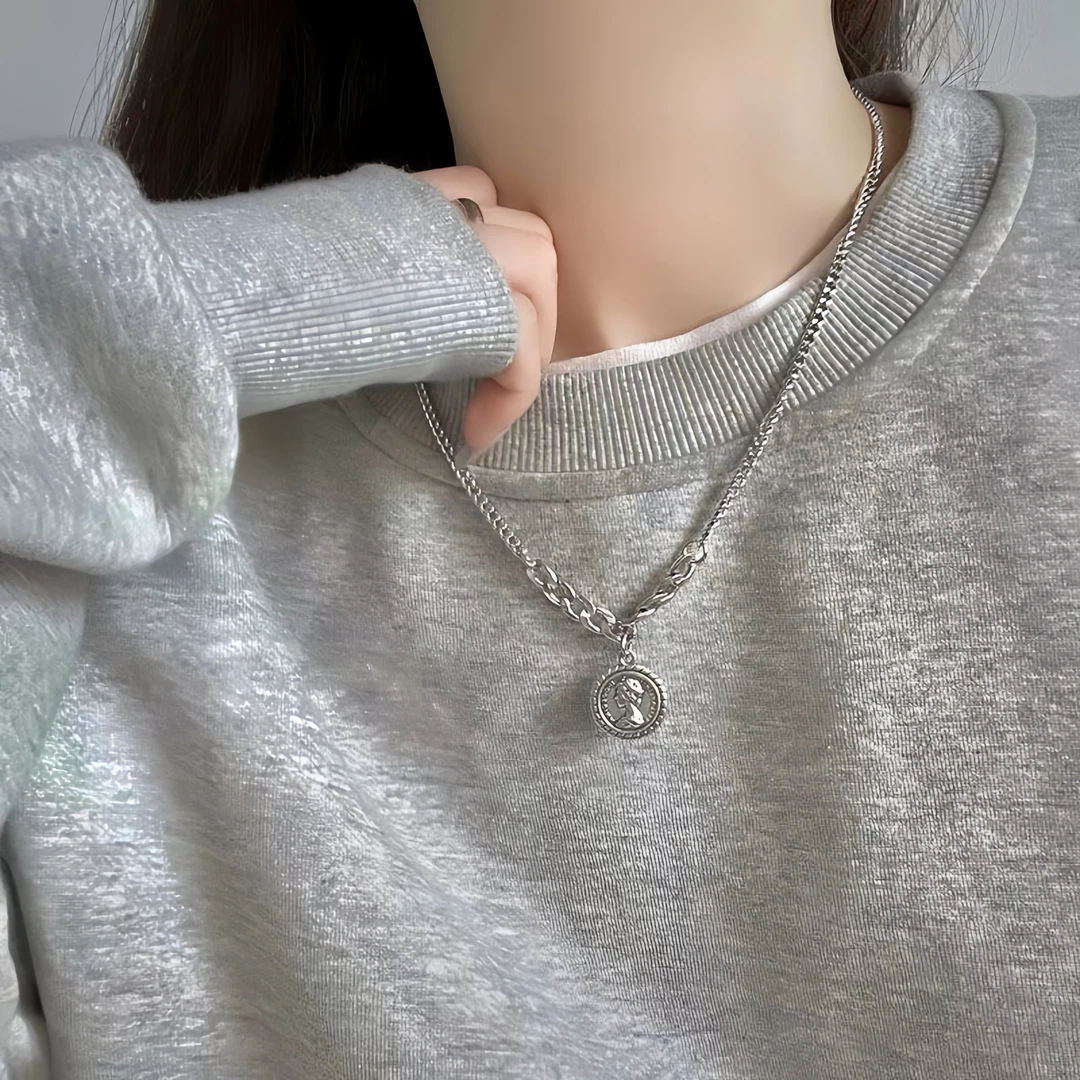 钛钢项链 1011新款卫衣毛衣链潮酷辣妹人头项链