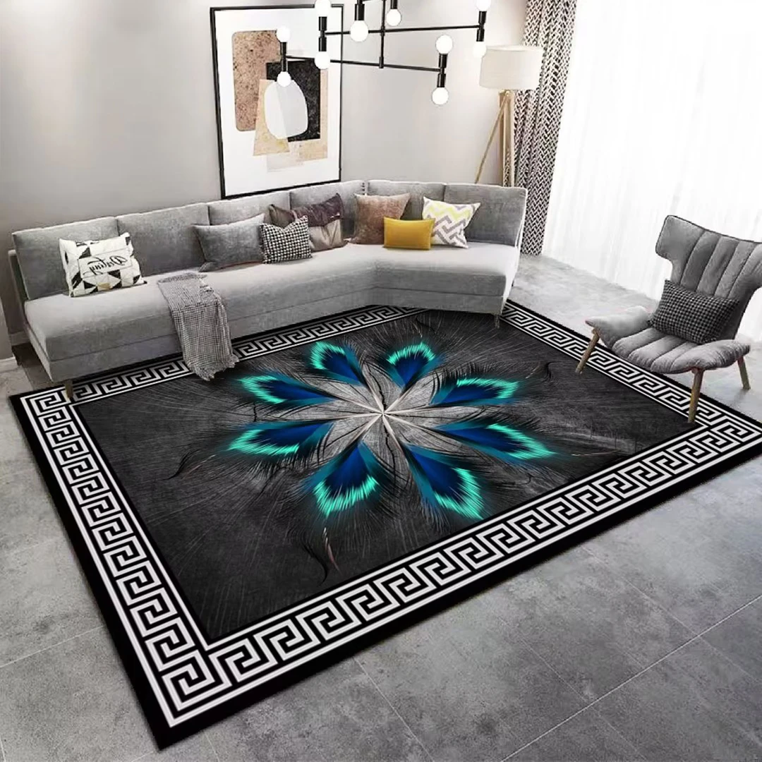 花卉新中式客厅地毯卧室床边床尾毯现代简约花朵图案地毯满铺定制