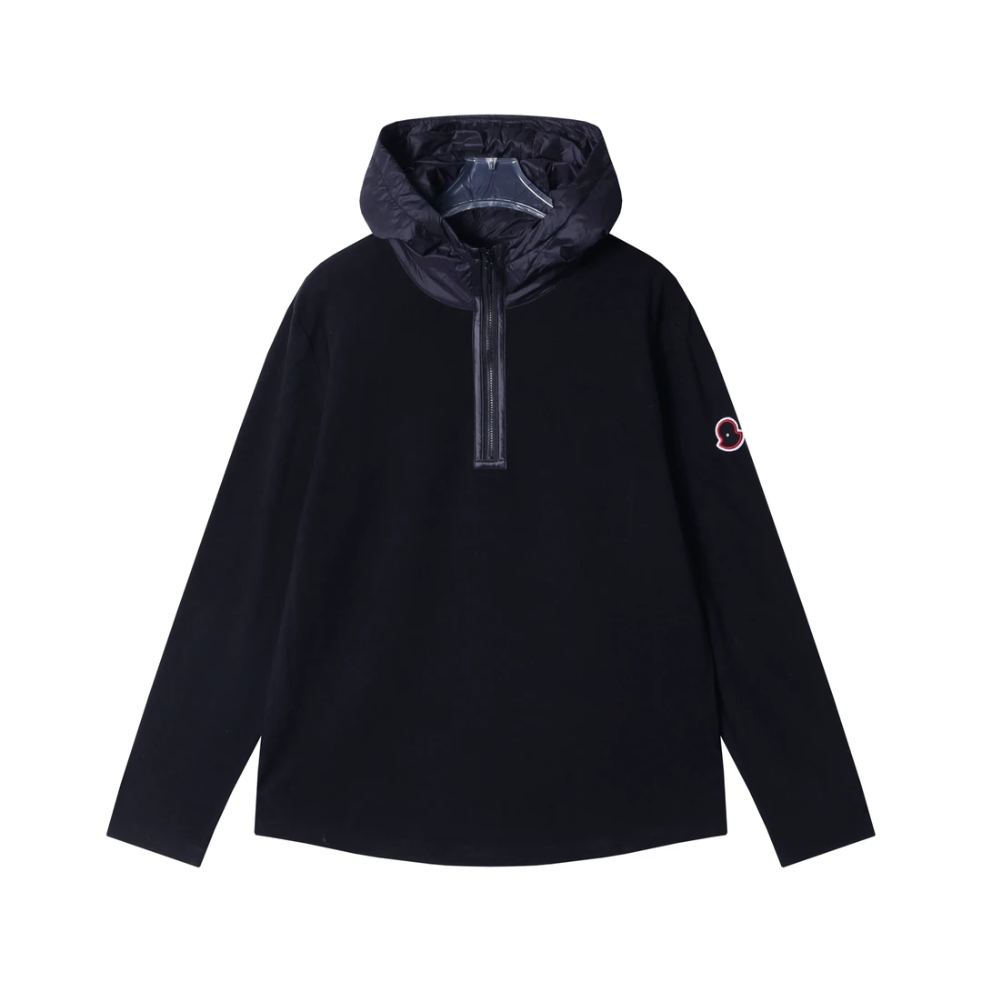 秋冬季新款时尚个性美式街头拼接半拉链连帽卫衣舒适百搭套头上衣