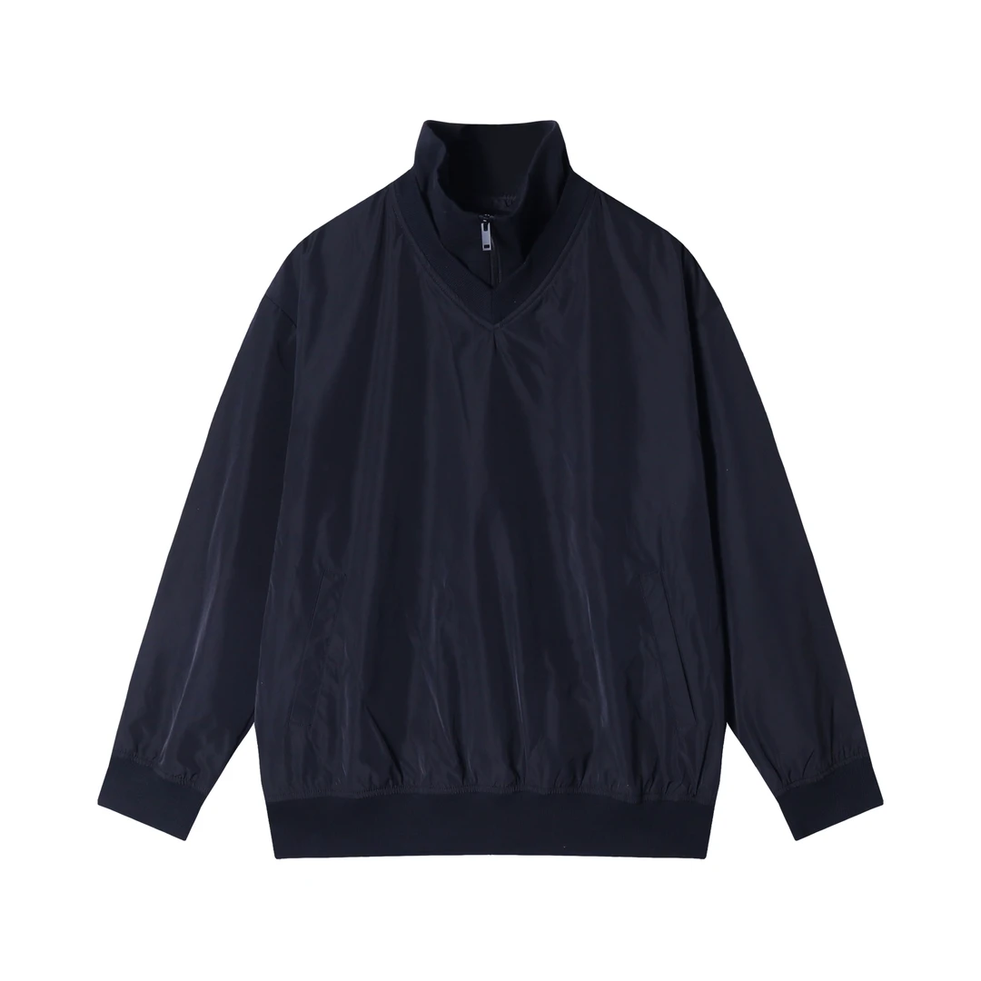 WY361季新款美式复古纯色立领假两件上衣时尚百搭简约宽松长袖