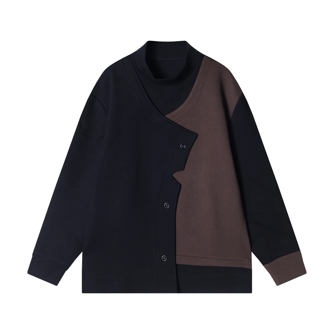 新款时尚个性韩版撞色不规则立领套头卫衣百搭休闲简约上衣WY848