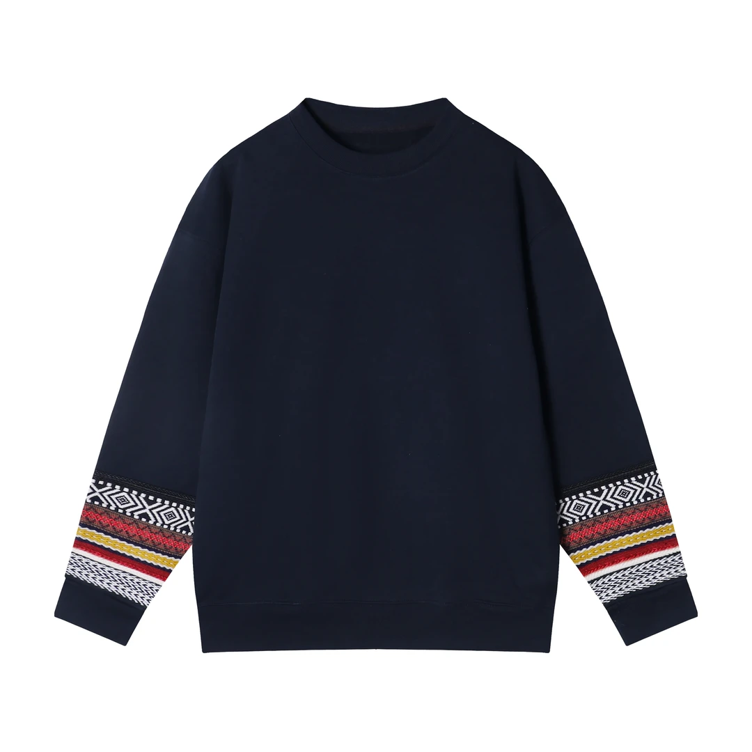 WY290季新款日系民族风编织装饰圆领卫衣时尚休闲百搭宽松上衣