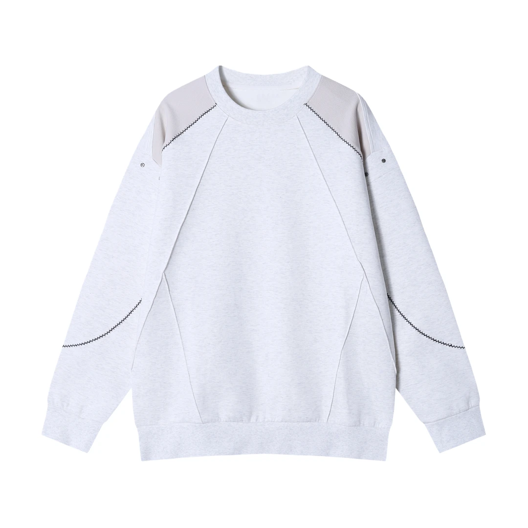 秋冬新款小众设计感圆领拼色线条长袖套头宽松美式潮流卫衣百搭