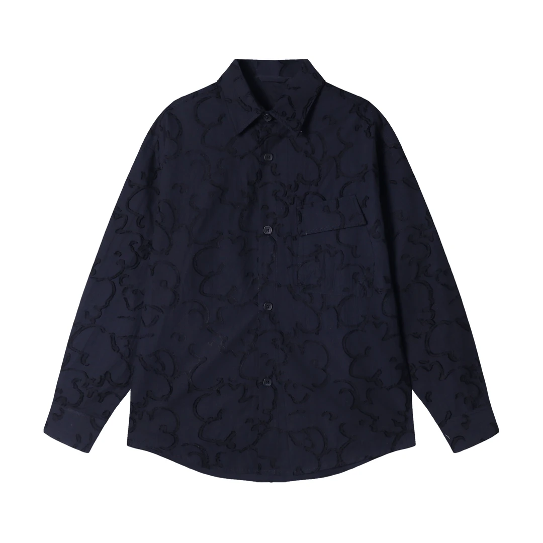 秋冬新款男士韩版小众设计暗纹提花翻领长袖纽扣设计卫衣宽松