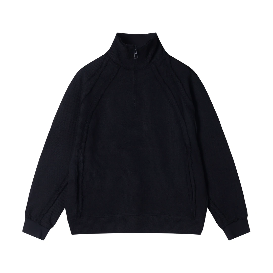 美式街头男士长袖纯色流苏半拉链立领卫衣百搭户外时尚上衣运动