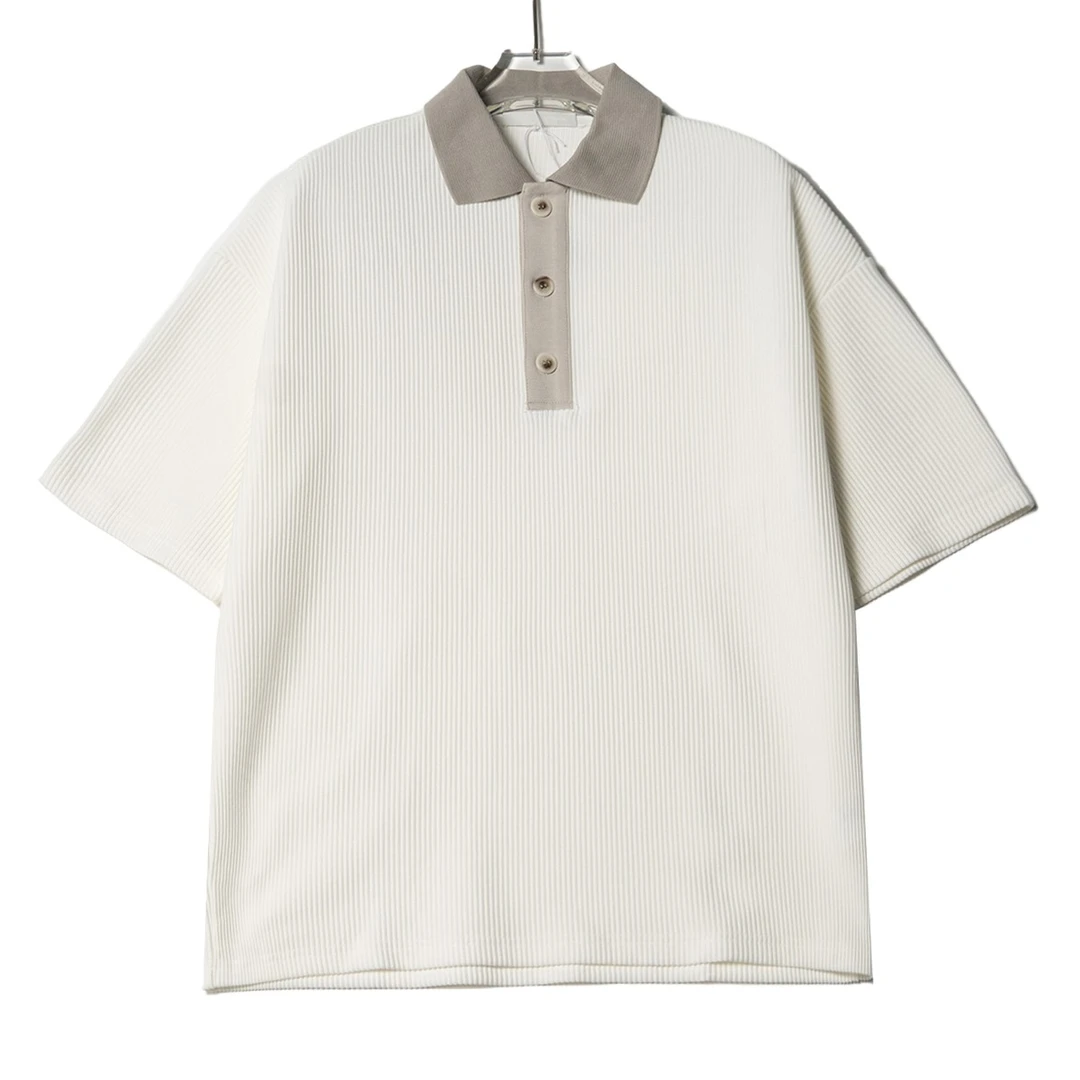 T67休闲云梯纹理感设计宽松时尚情侣短袖翻领百搭polo上衣T恤男女