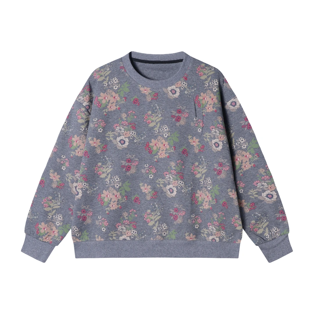 新款时尚个性满印花朵圆领套头长袖卫衣百搭休闲宽松上衣WY549