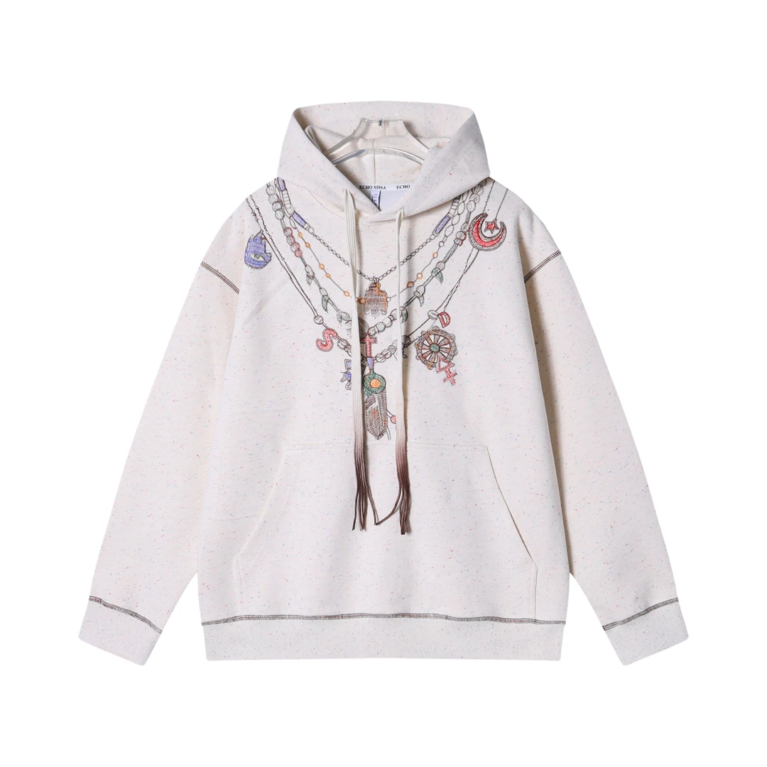 WY324秋冬季新款小众设计感印花项链刺绣卫衣男女款宽松轻奢长袖