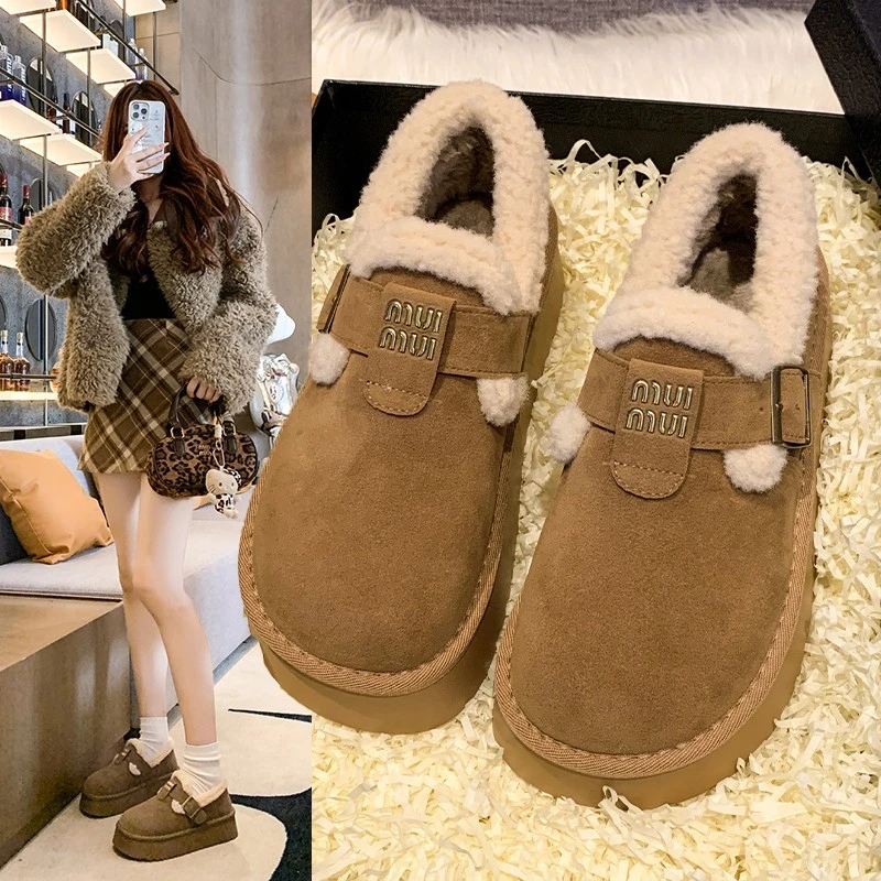 厚底加绒豆豆勃肯鞋女2025新款秋冬乐福鞋勃肯鞋棉鞋子保暖雪地靴