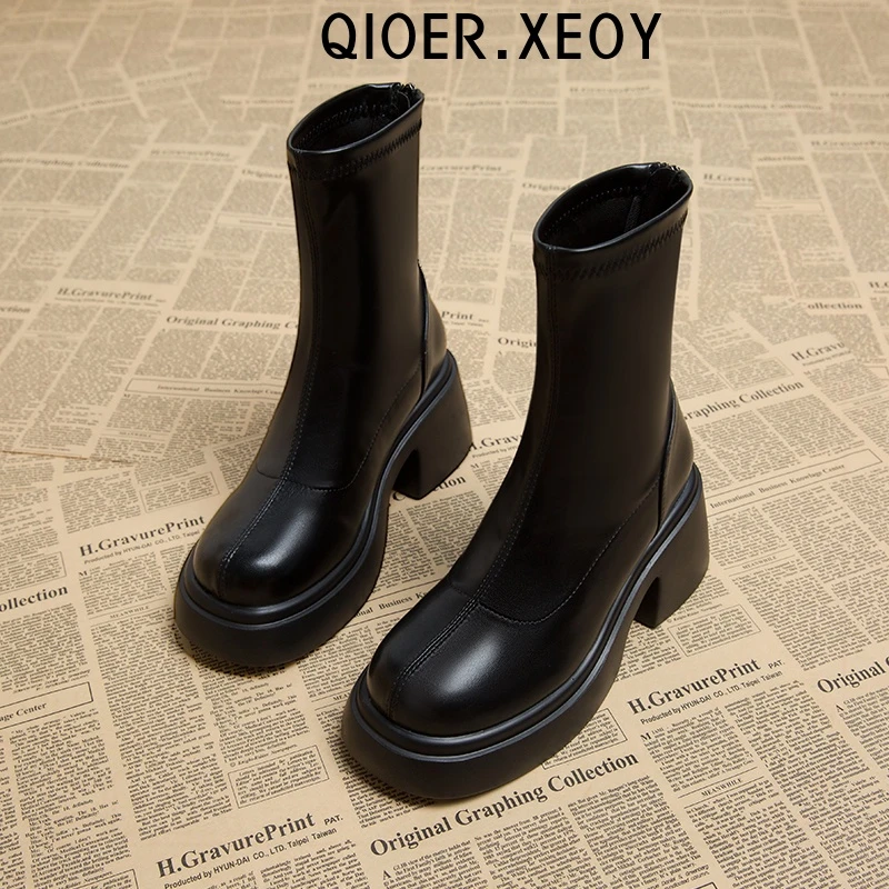 厚底马丁靴子女2024年新款秋冬爆款春秋瘦瘦靴单靴高跟粗跟大码42