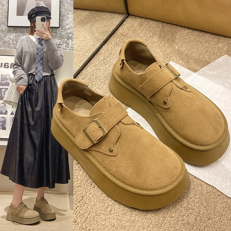 软底勃肯单鞋女2024新款懒人一脚蹬圆头复古增高百搭豆豆乐福鞋子