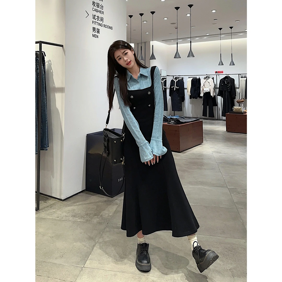 大码女装假两件连衣裙微胖MM新款高级感拼接显瘦气质大码连衣裙