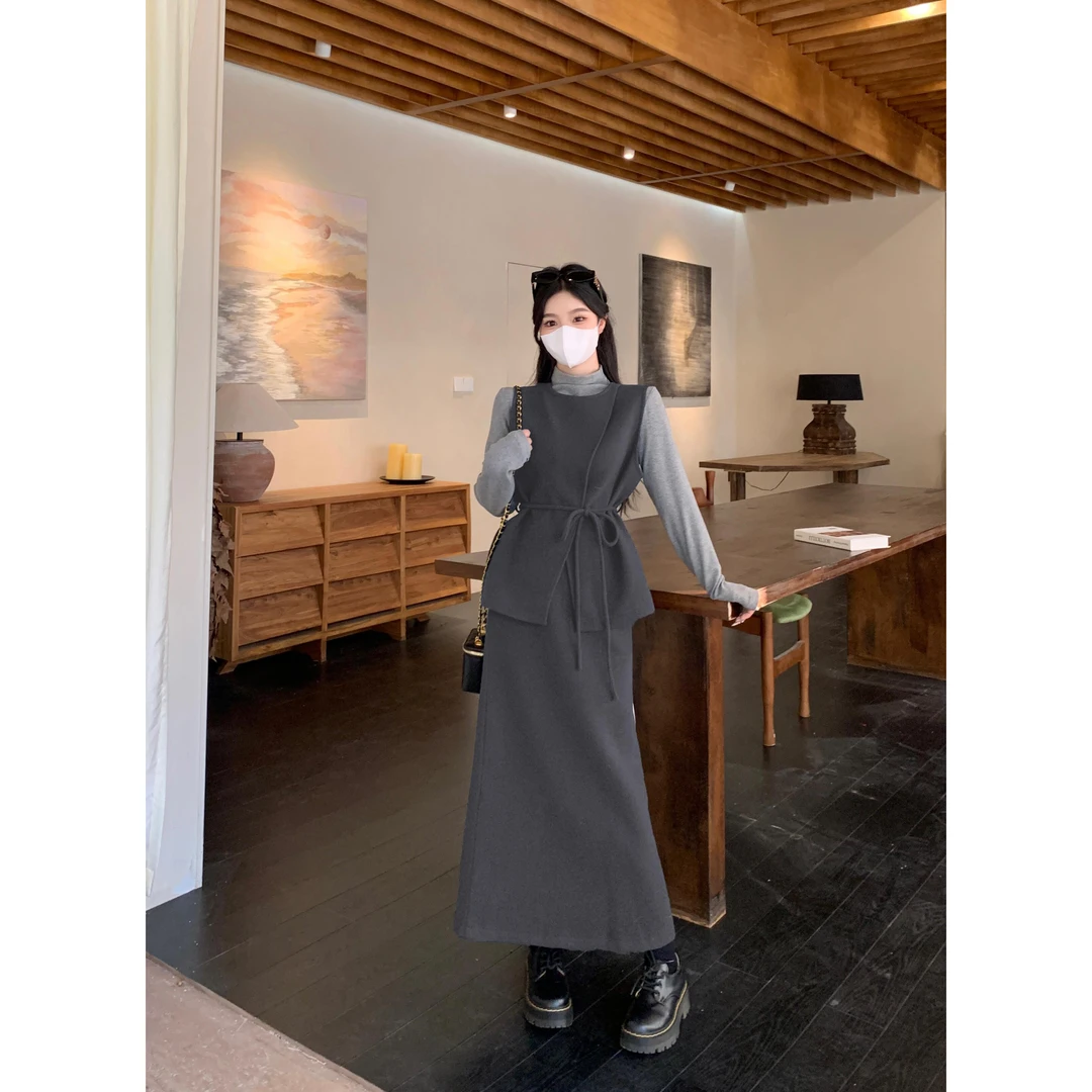 秋冬高级感法式气质洋气小香风马甲半身裙时尚减龄三件套大码女装