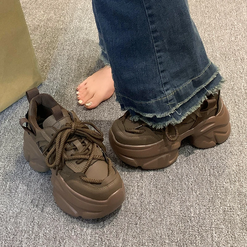 美拉德真皮老爹鞋女2024新款春季网红超火炸街显脚小超厚底女鞋子