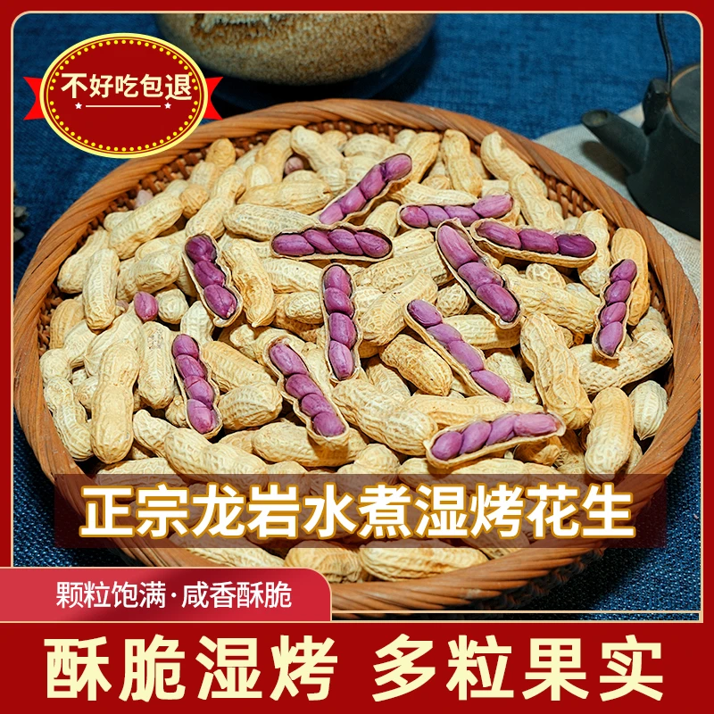 闽西特产龙岩湿烤红衣花生咸香酥脆带壳水煮营养红皮下酒追剧零食
