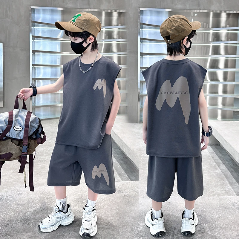 儿童装男童夏装无袖套装2025新款中大童夏季男孩薄款运动夏款背心