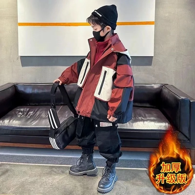 男童冲锋衣三合一可拆卸2025新款中大儿童装秋冬夹棉加厚男孩外套