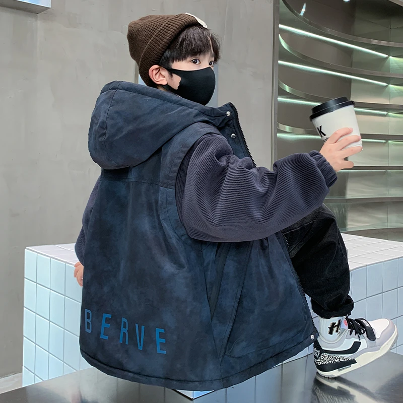 男童加绒外套秋冬款2025新款冬季加厚派克服中大儿童装冬装棉服潮