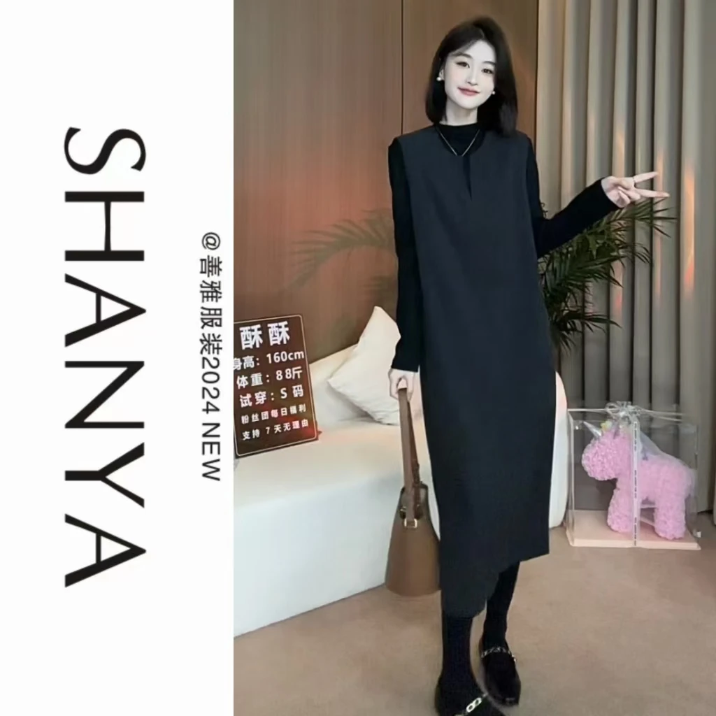 春季新款经典简约连衣裙送腰带#3261轻奢极简风气质无袖长裙套装