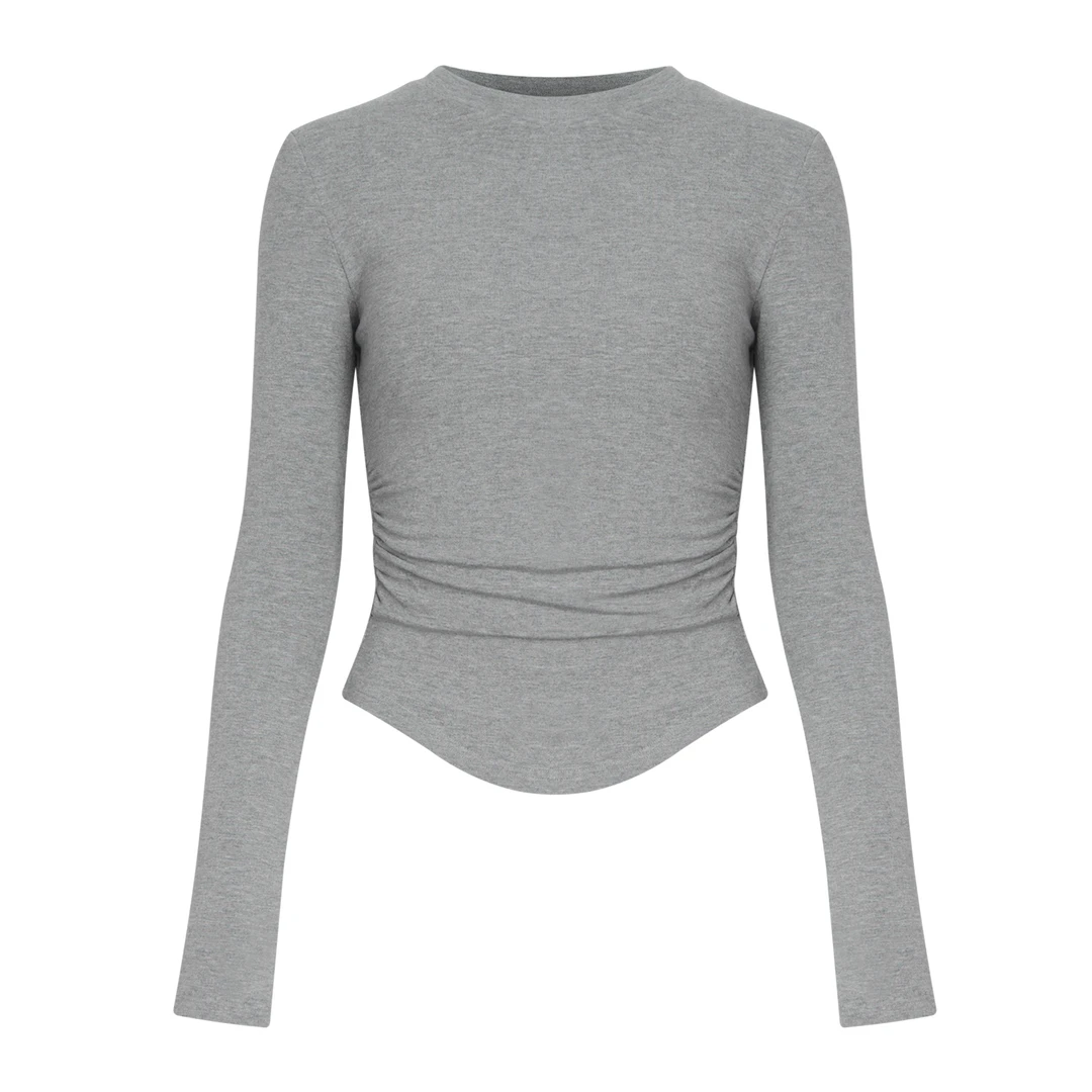 【Aliu自制】2024百搭简约圆领紧身长袖T女纯色修身显瘦打底衫上衣