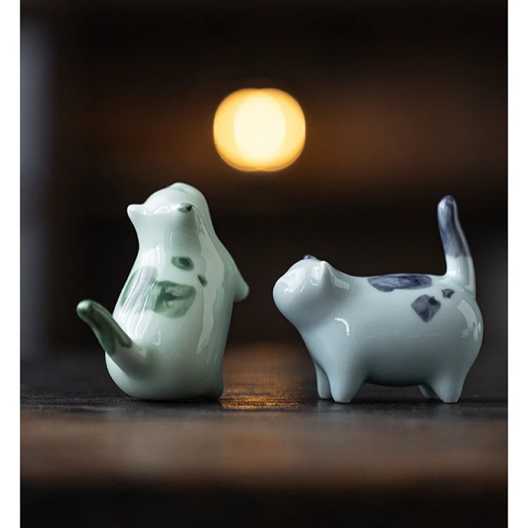 创意可爱小猫咪摆件陶瓷动物工艺品家居客厅茶室桌面布景装饰摆设