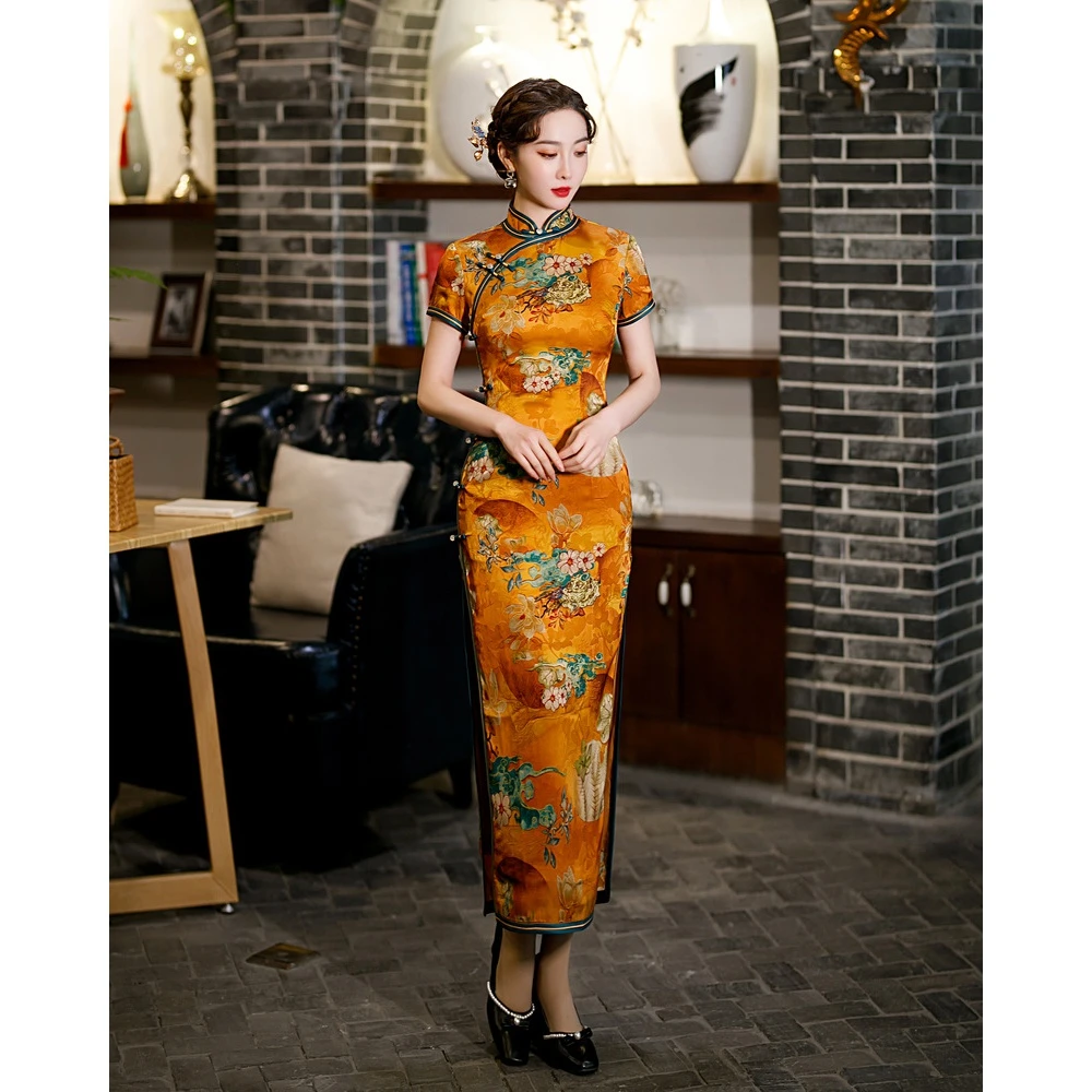 花罗缎旗袍2025新款夏季女气质复古日常改良民国风长款修身旗袍裙