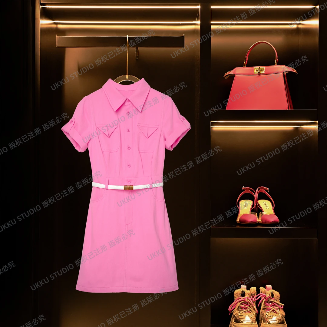 香香【UKKU STUDIO】小众设计感粉色扣衬衫轻奢潮衬衫牛仔裙311963