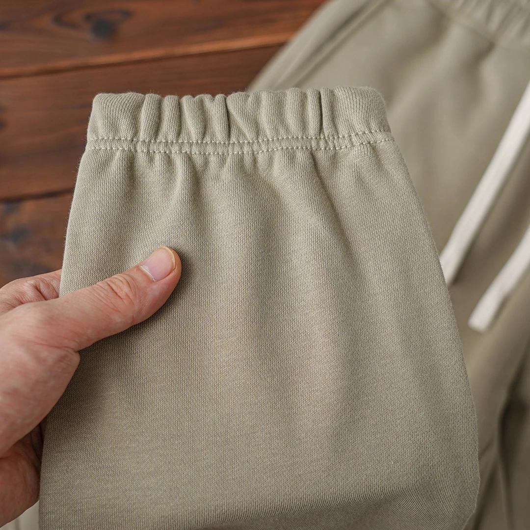 灰绿色双股双纱340g水洗柔软毛圈棉束脚裤纯色简约宽松男女款卫裤