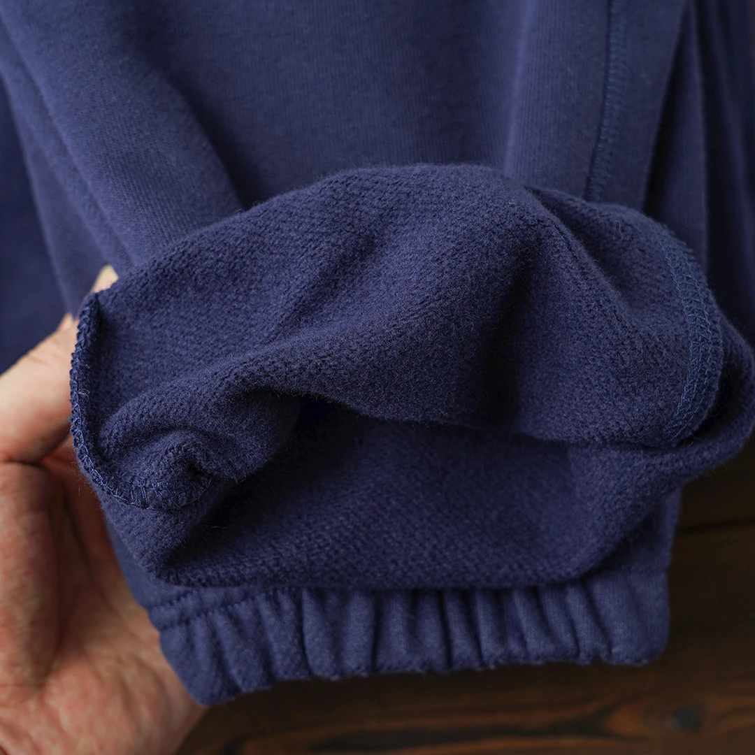 480g特厚加绒碳素磨紧密一体手抓绒纯色简约宽松藏蓝色收口束脚裤