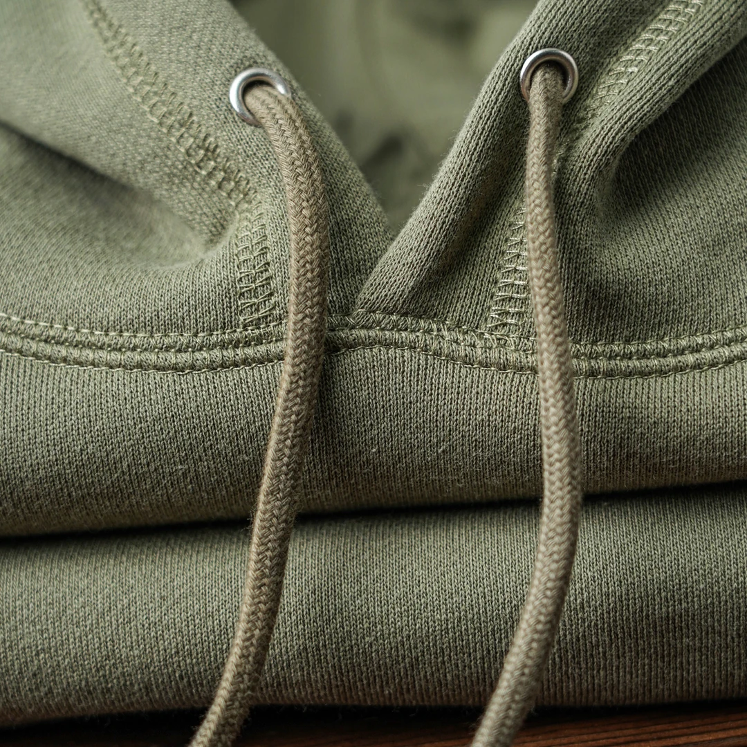 380g重磅复古绿宽松质感连帽卫衣春秋加绒加厚纯色休闲插肩袖上