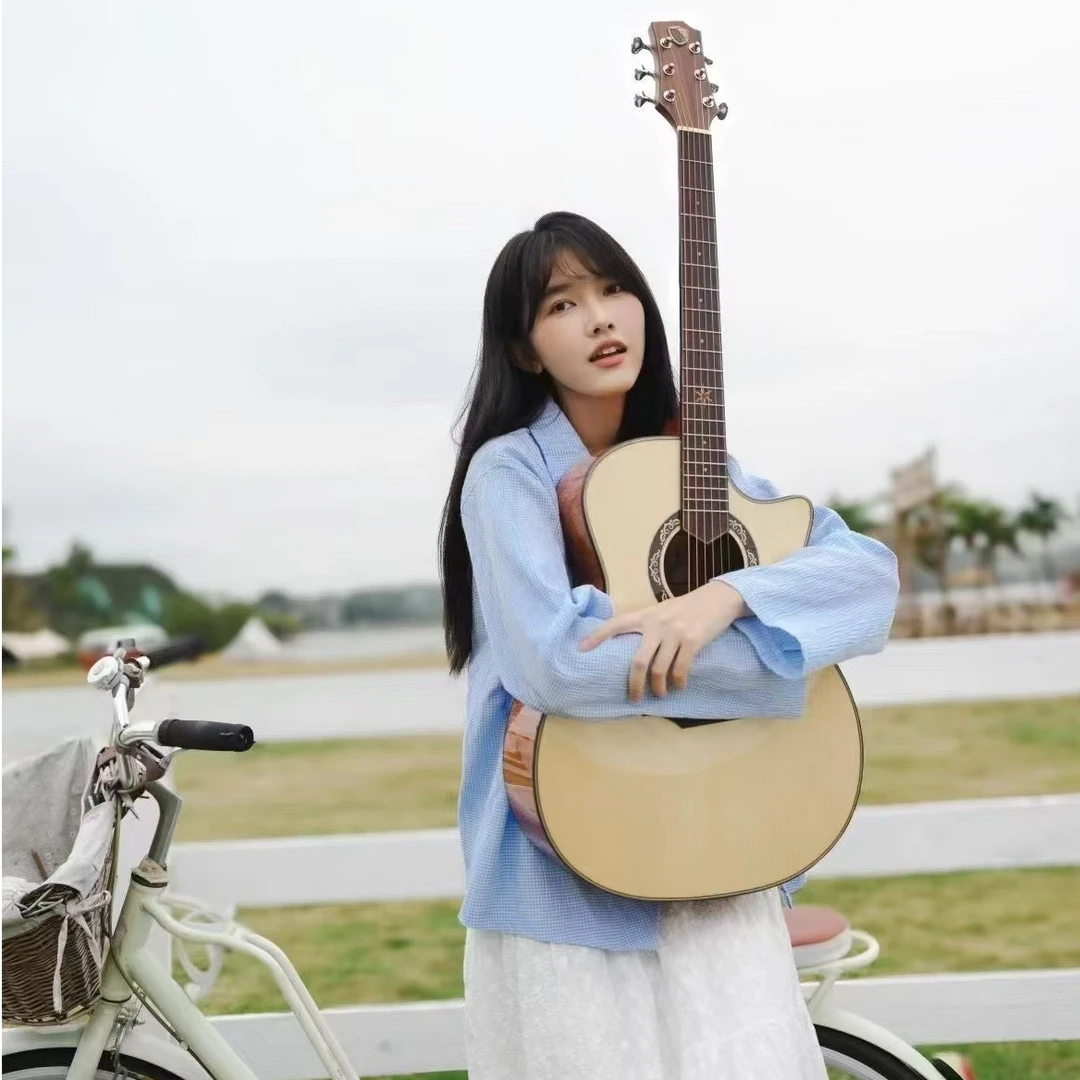 蓝盾吉他AS+pro系列欧洲云杉桃花心木面单民谣吉他初学推荐