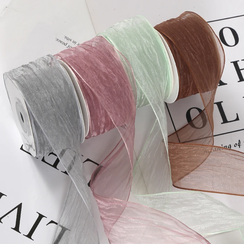 3.8cm粗边褶皱欧根纱带雪纱丝带手工diy材料织带花束礼品蛋糕包装