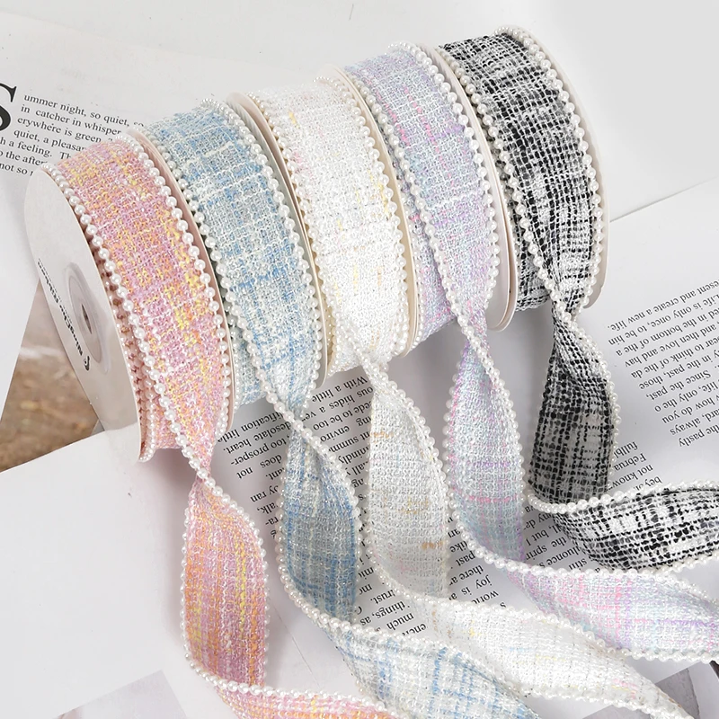 珍珠小香风格布艺丝带花速包装礼品DIY手工蝴蝶结发饰材料织带