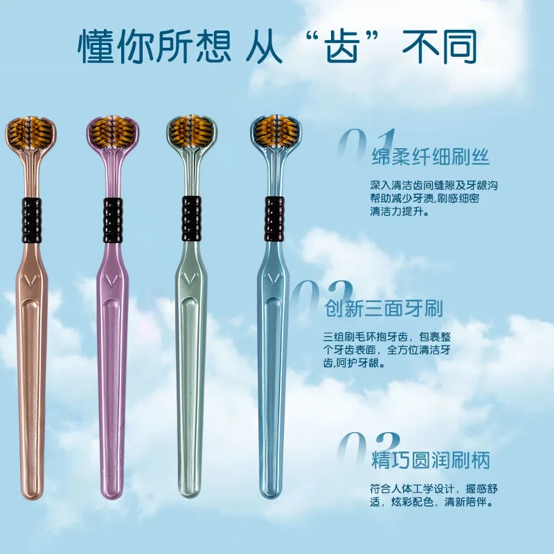 360°包裹式成人三面牙刷软毛全方位深层洁净清洁舌苔情侣家用