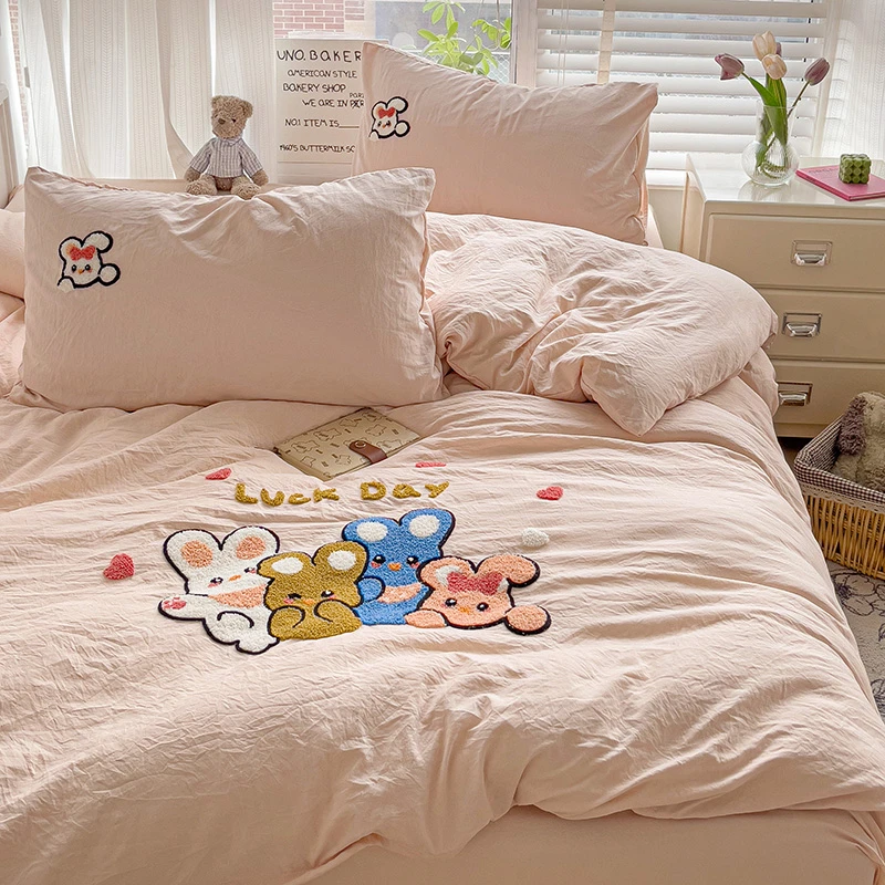超柔云朵棉毛巾绣四件套网红可爱卡通少女心床品 可爱兔