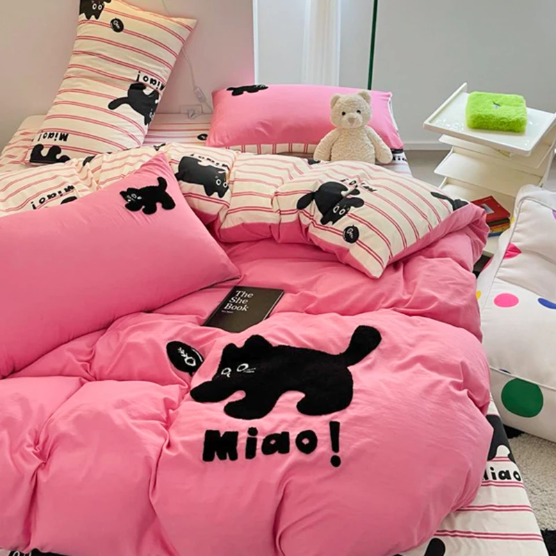 猫咪 超柔软云朵棉毛巾绣四件套网红可爱卡通公主风少女心床品BYS