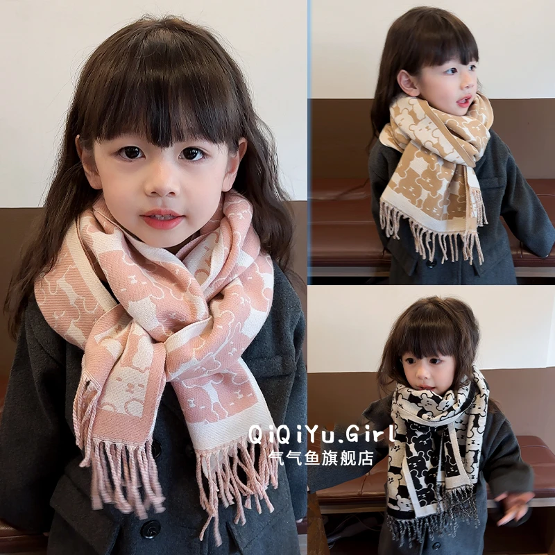 2025年秋冬新款儿童围巾女宝宝卡通保暖围脖女童防风学生护脖披巾