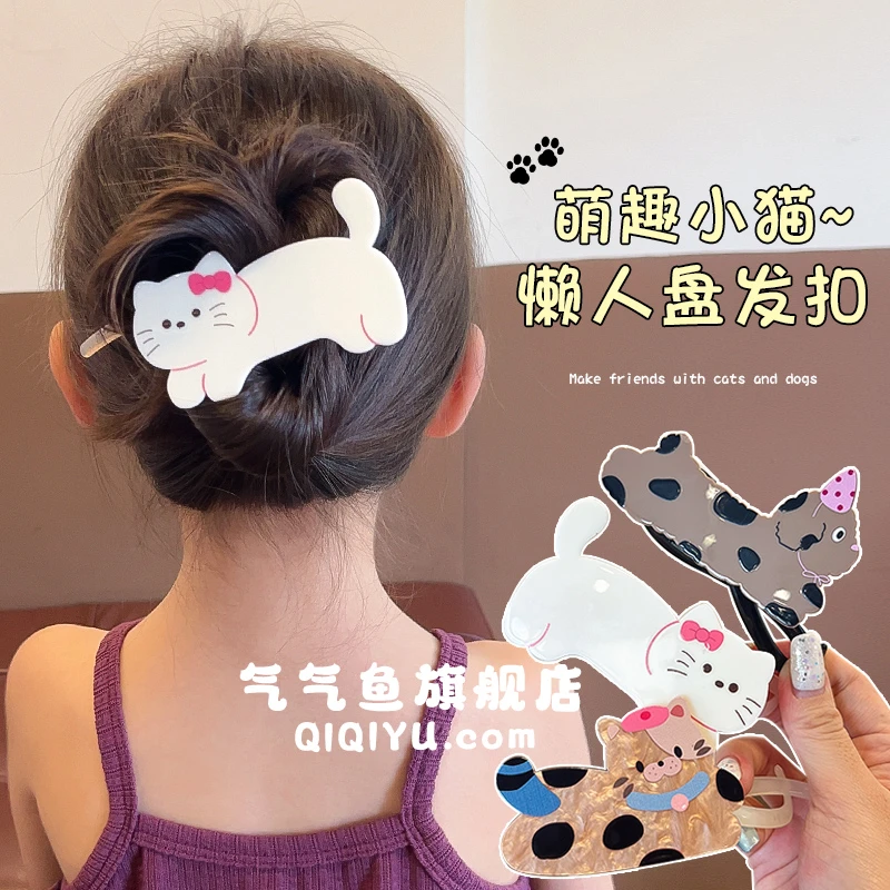 夏季小女孩发夹盘发扣宝宝猫咪一字夹儿童抓夹卡通甜美发卡盘发器