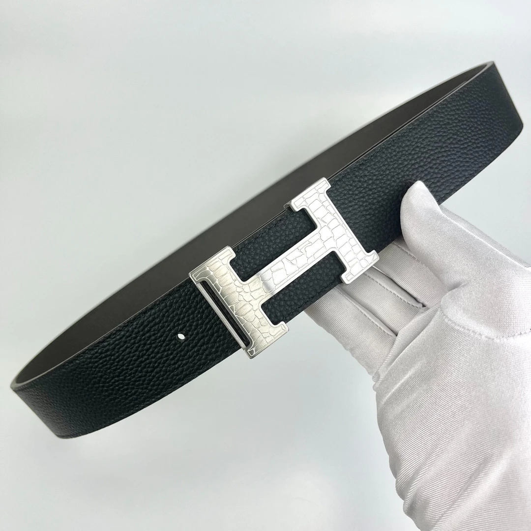 【H扣】轻奢时尚高档男士真牛皮皮带潮流简约百搭内穿平滑扣腰带H03