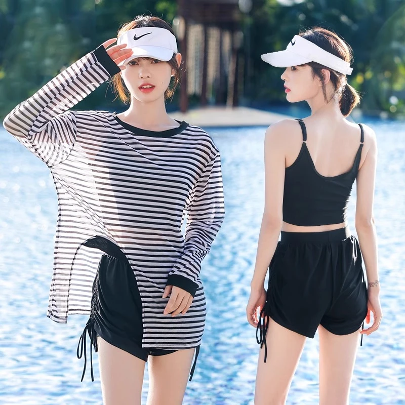 水姿漾泳衣女款游泳专用温泉泳装运动风分体式保守显瘦超仙ins