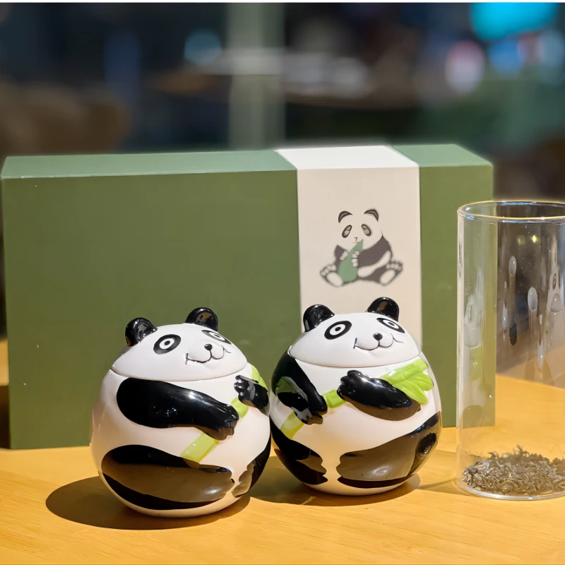 熊猫陶瓷罐碧螺春绿茶茶叶礼盒装节日送礼送长辈中秋节送礼