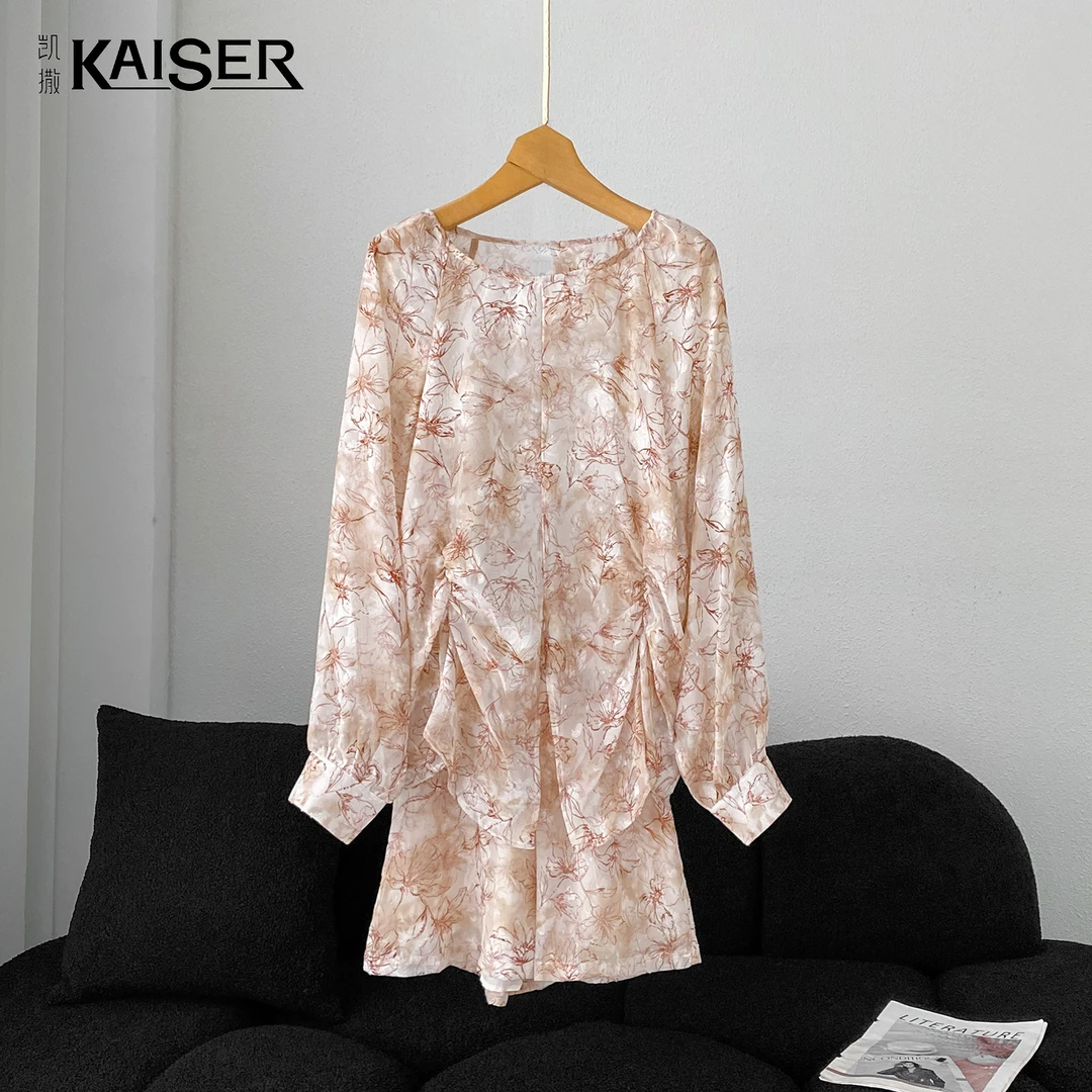 KAISER/凯撒4C3421夏季新款碎花时尚休闲气质显瘦长袖两件套套装