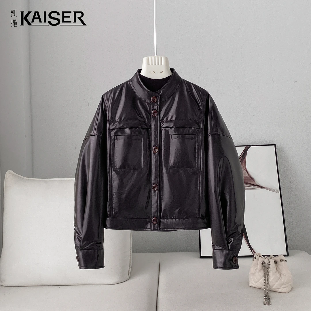 KAISER/凯撒4Y2298秋冬新款时尚油蜡羽绒潮流纯色绵羊皮鹅绒外套