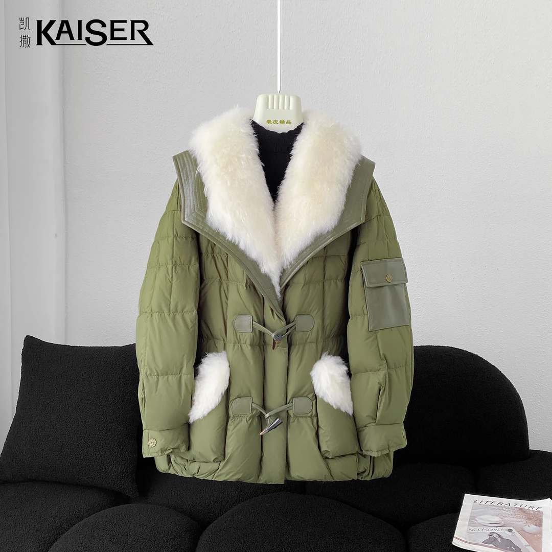 KAISER/凯撒1Y7087秋冬保暖女装v领设计师宽松休闲百搭长袖羽绒服