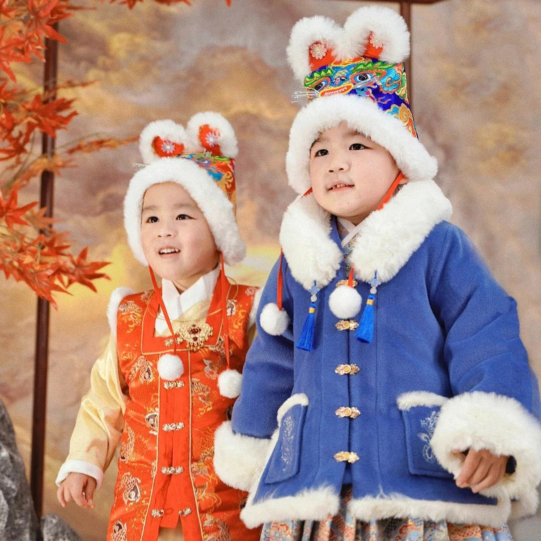 哼旺记【昆仑】唐装男童冬季加厚中国拜年服高端过年喜庆汉服国风