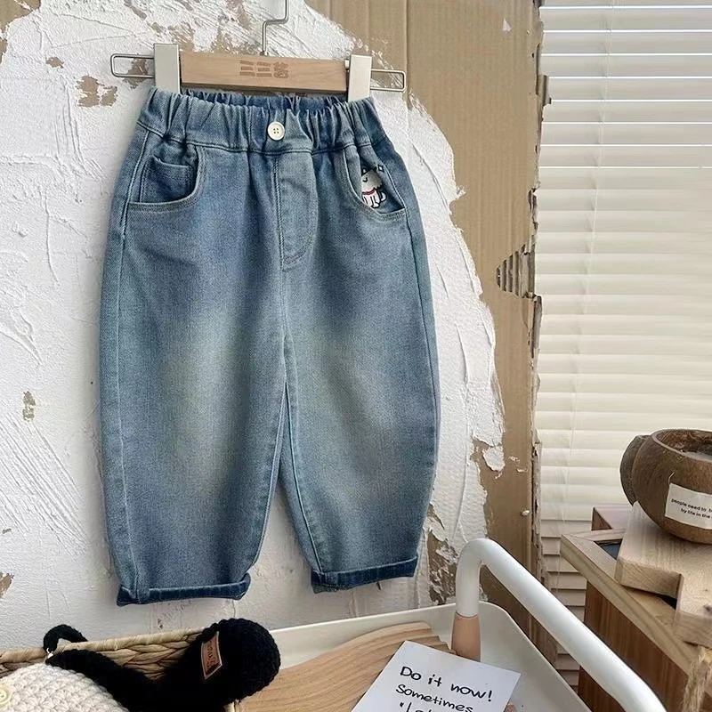 1108韩版浅色刺绣牛仔裤