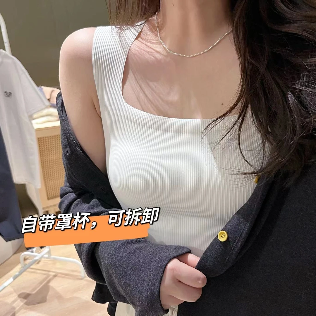 【K姐简约定制】高弹螺纹简约百搭休闲宽肩带女士背心上衣D826