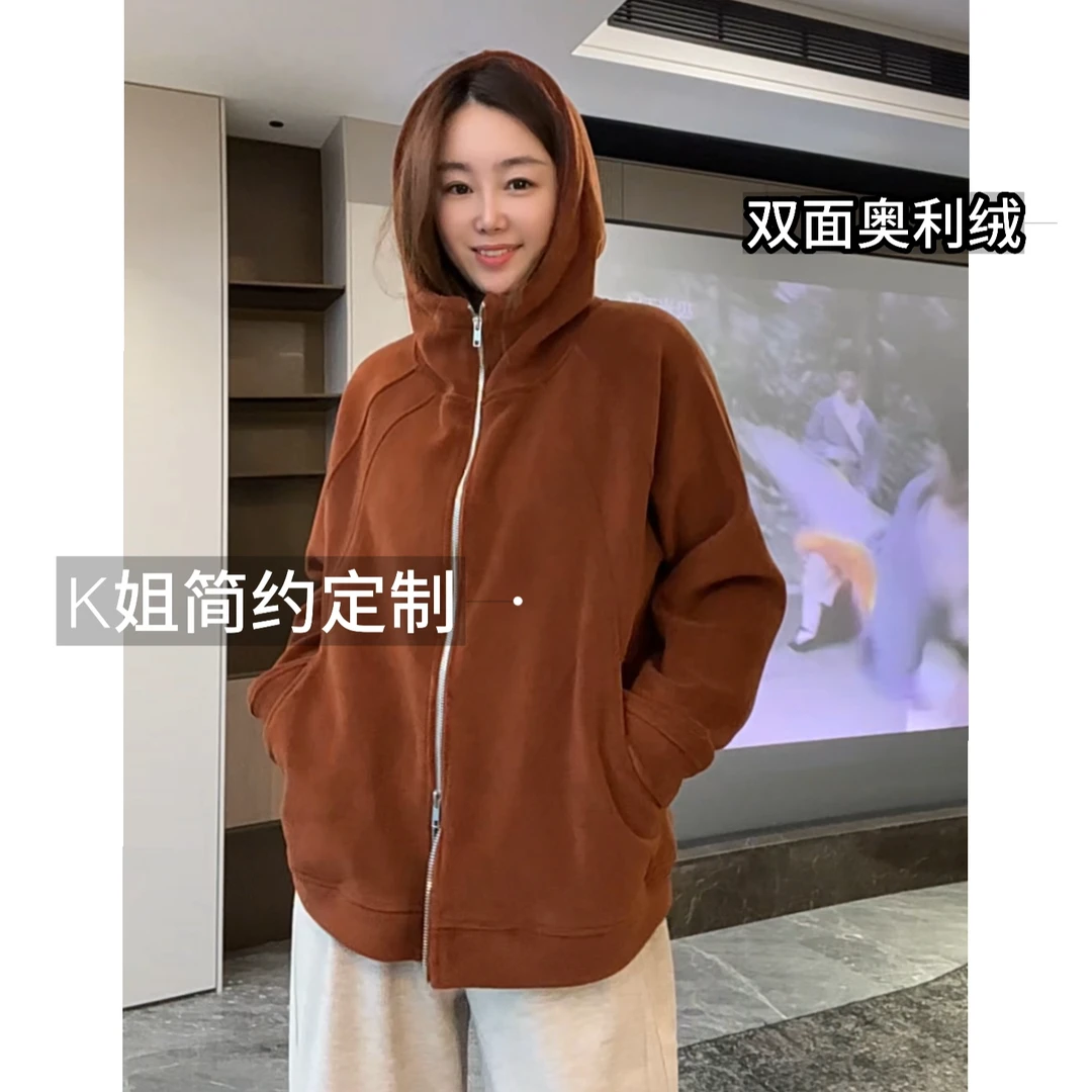 GTNER“KK定制” 秋冬女款简约休闲双面奥利绒加绒连帽卫衣D1552