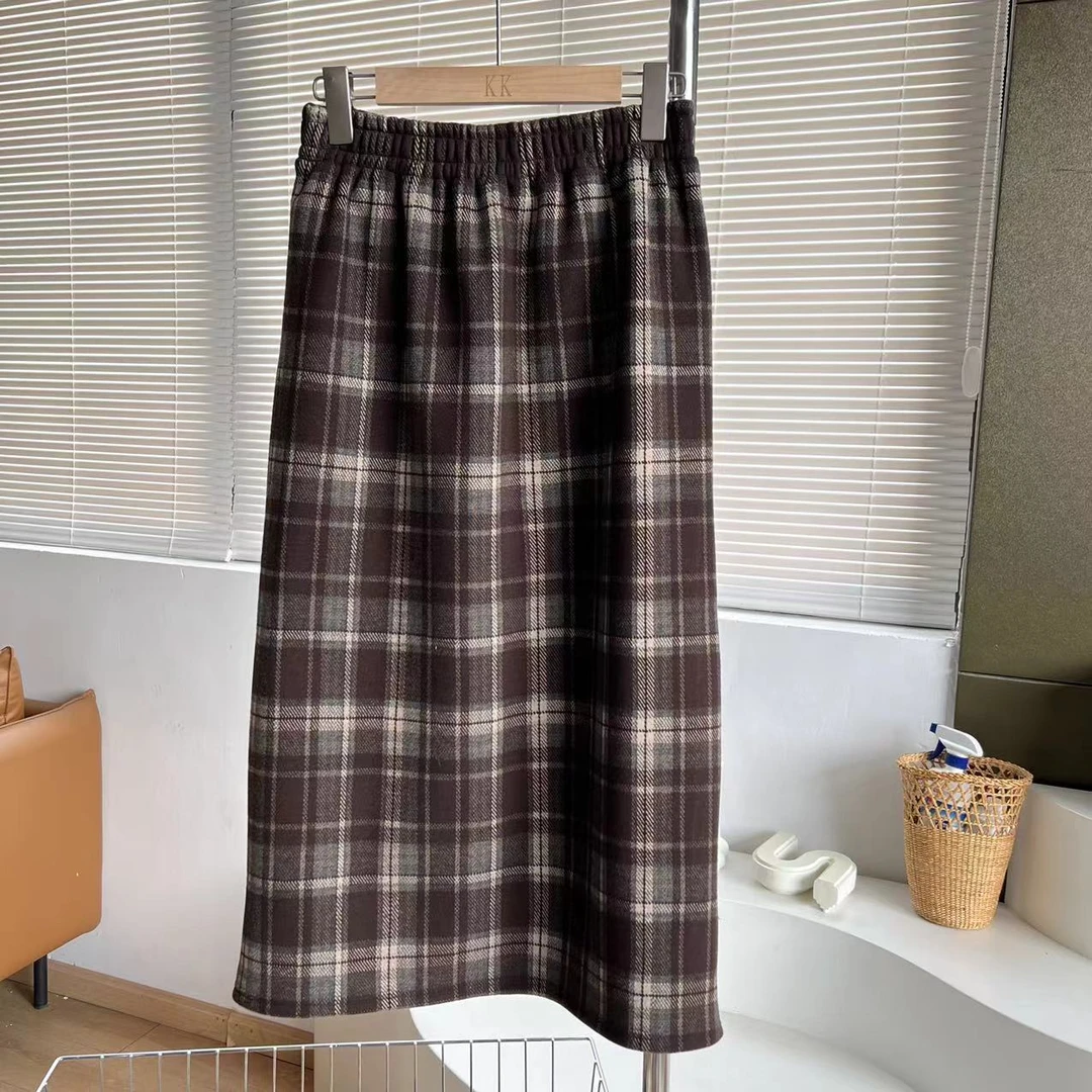 【格子裙】休闲显瘦加绒直筒高腰气质时尚侧开叉百搭半身裙D1120